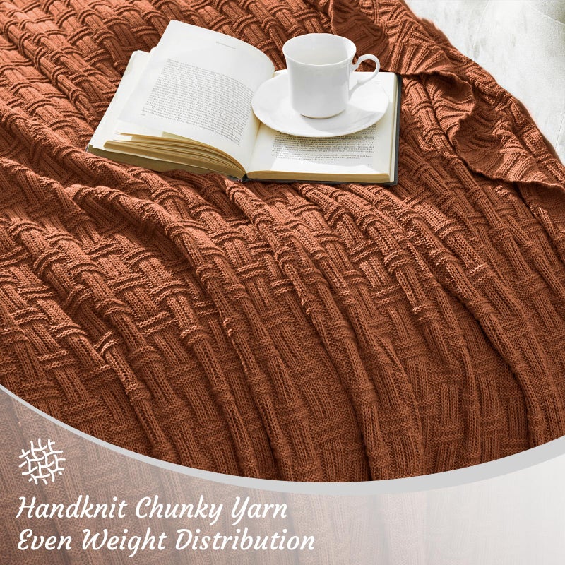 TREELY 100% Cotton Knitted Throw Blanket Couch Cover Blanket(50 x 60 Inches, Brown) - Image 5